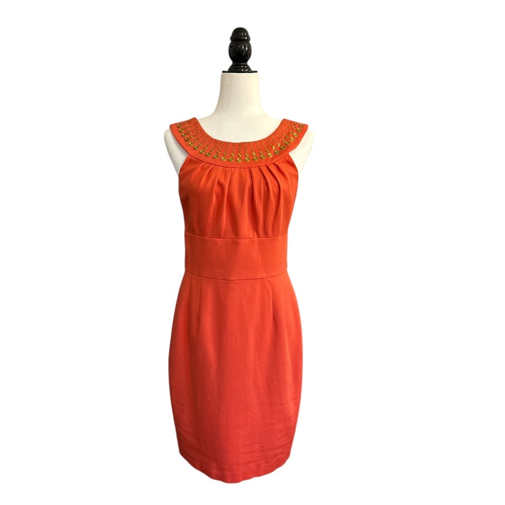 Trina Turk Gold Embellished Sleeveless Sheath Dress Career Party Women's Size 8